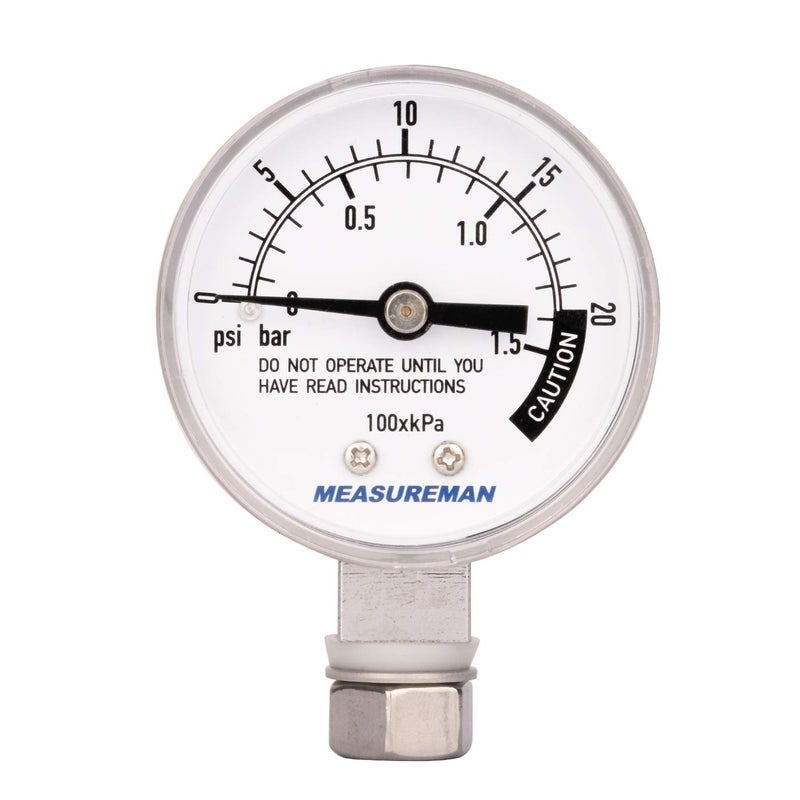 MEASUREMAN Stainless Steel Pressure Cooker Gauge, Pressure Canner Gauge, Steam Pressure Gauge, 2" Dial, Lower Mount, Including Gasket, Washer and Nut - Image 1